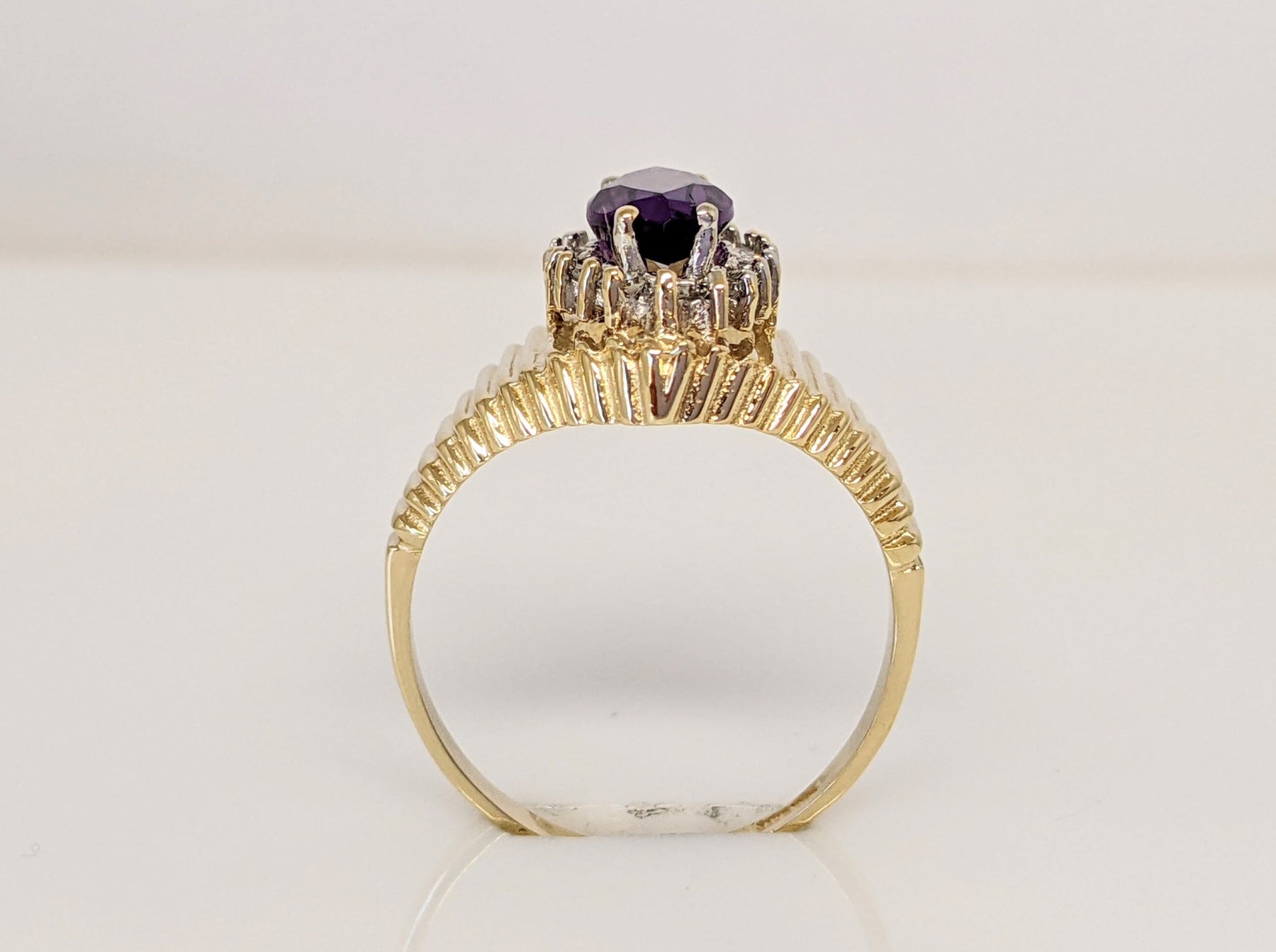 14K AMETHYST MARQUISE 5X10 WITH DIAMOND HALO RIBBED ESTATE RING 4.5 GR ...
