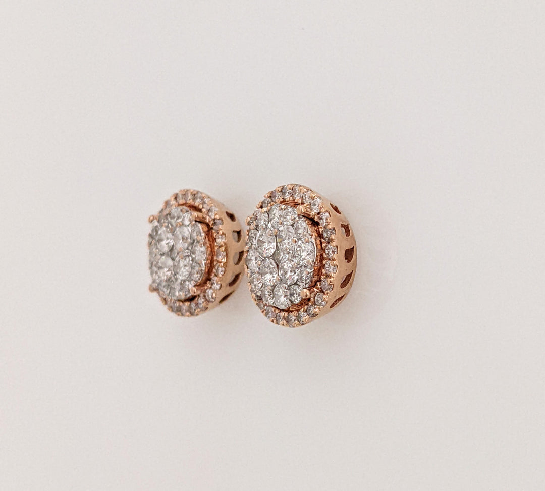 14K TWO TONE 1.00CTW I1 H DIAMOND ROUND (82) CLUSTER ESTATE STUD EARRINGS 3.4 GRAMS