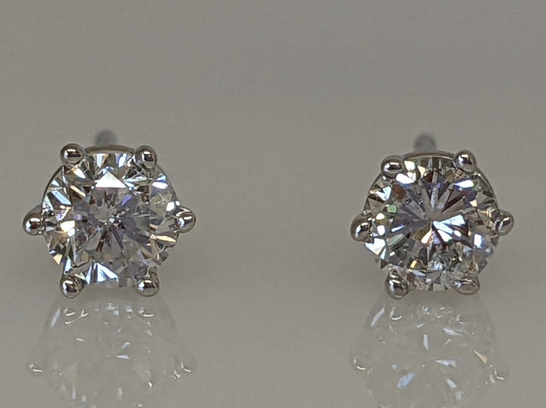 14K WHITE .58CTW I1 F DIAMOND ROUND (2) ESTATE STUD EARRINGS .9 GRAMS