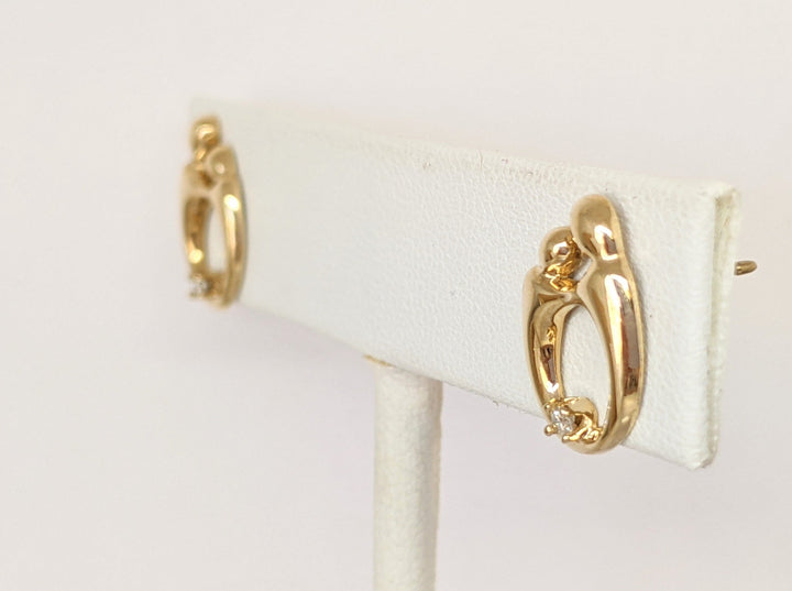 14K MOTHER/CHILD WITH MELEE STUD ESTATE EARRINGS 2.2 GRAMS