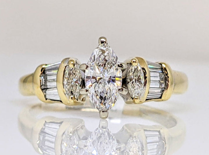 14K 1.03 CARAT TOTAL WEIGHT SI2 H DIAMOND MARQUISE (3) BAGUETTES (6) ESTATE RING 3.3 GRAMS