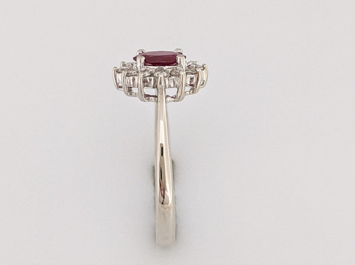 14K WHITE RUBY "C" OVAL 5X6 WITH .24DTW (12) ROUND ESTATE RING 2.2 GRAMS