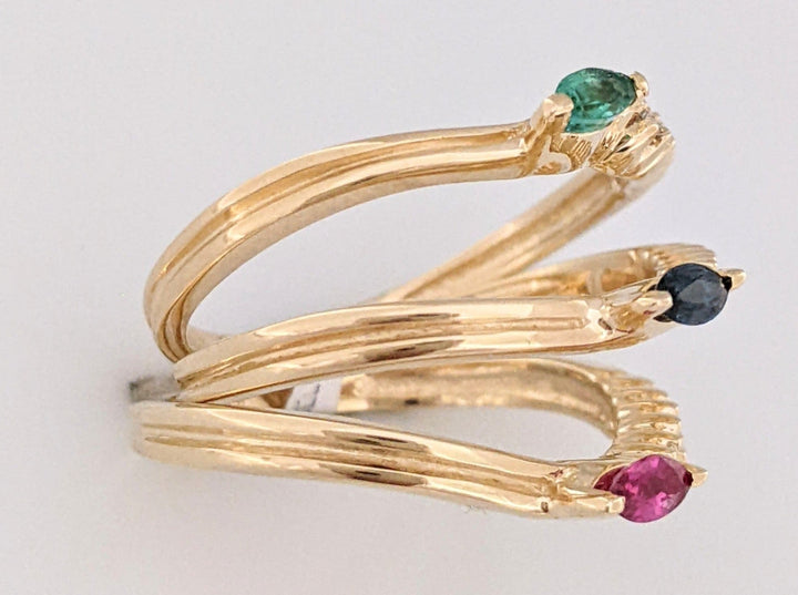 14K EMERALD, RUBY, SAPPHIRE MARQUISE 2X4 WITH (3) MELEE STACKABLE ESTATE RINGS 5.9 GRAMS