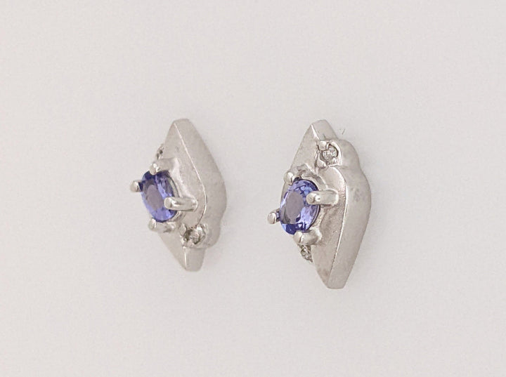 14K WHITE TANZANITE OVAL (2) 3X4 WITH (4) DIAMOND ESTATE EARRINGS 2.1 GRAMS