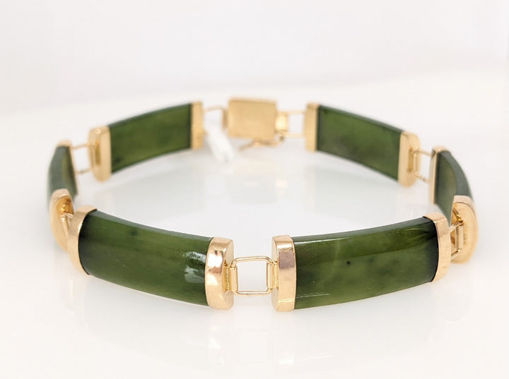 14K JADE BAR 9X20 (6) ESTATE BRACELET 12.2 GRAMS