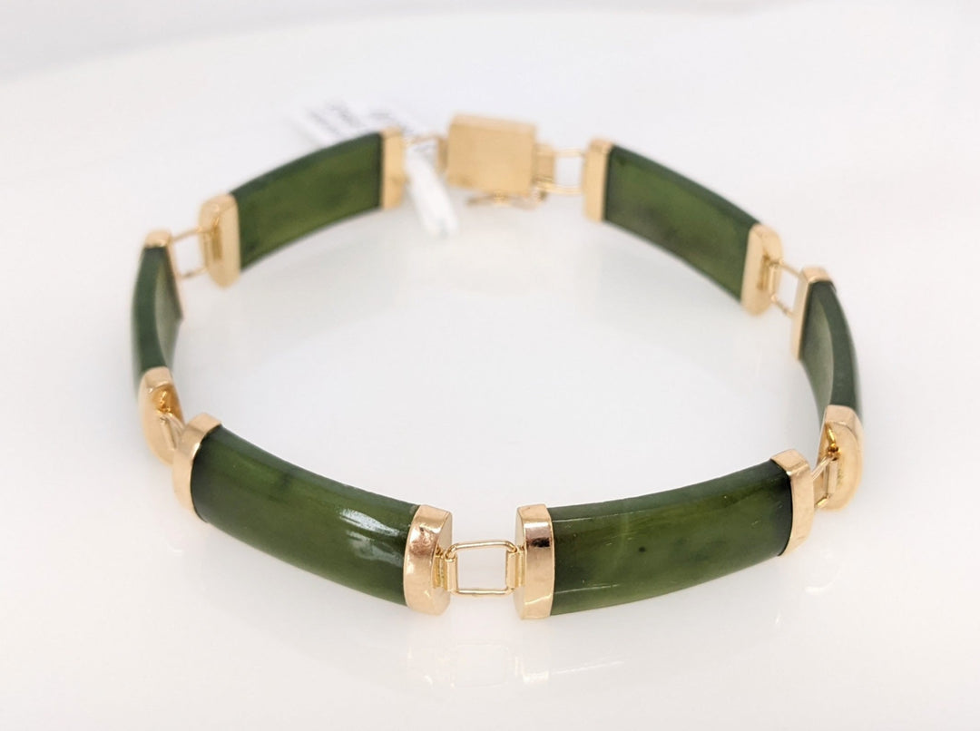 14K JADE BAR 9X20 (6) ESTATE BRACELET 12.2 GRAMS