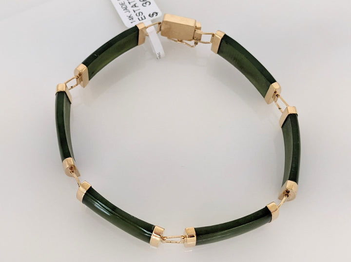 14K JADE BAR 9X20 (6) ESTATE BRACELET 12.2 GRAMS