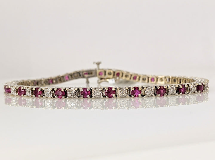 14K WHITE RUBY ROUND (26) 275MM WITH (26) MELEE ESTATE BRACELET 12.1 GRAMS