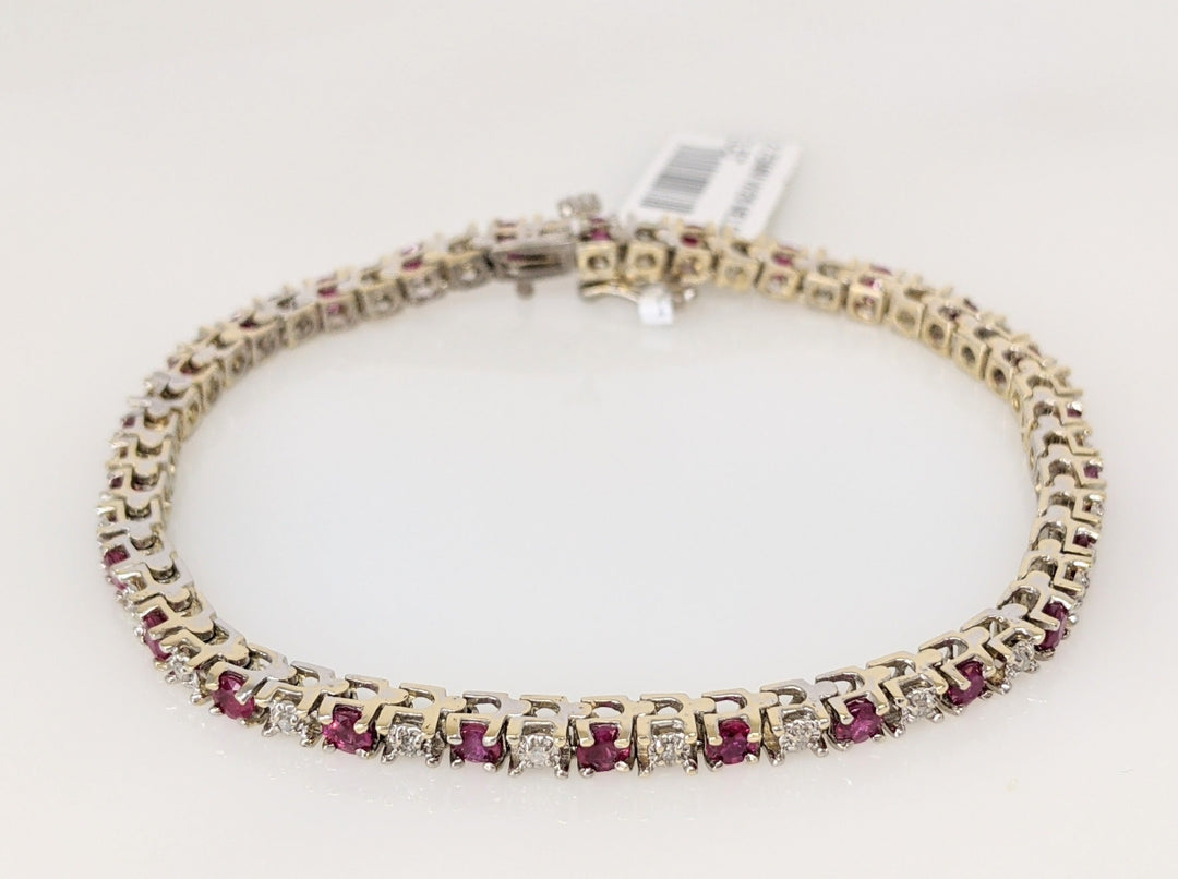 14K WHITE RUBY ROUND (26) 275MM WITH (26) MELEE ESTATE BRACELET 12.1 GRAMS