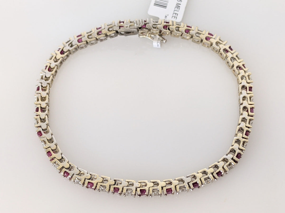 14K WHITE RUBY ROUND (26) 275MM WITH (26) MELEE ESTATE BRACELET 12.1 GRAMS