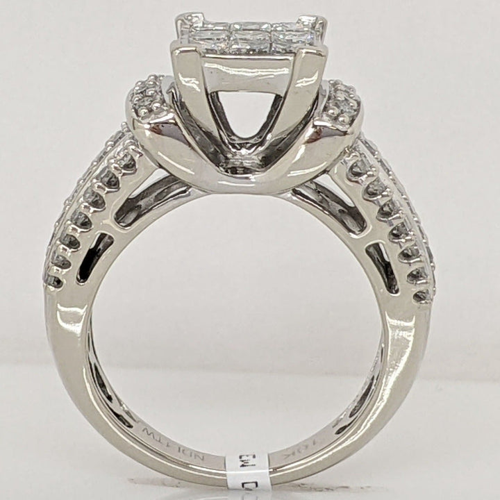 10K WHITE 1.00 CARAT TOTAL WEIGHT I1 H DIAMOND PRINCESS CUT (9) CENTER WITH (50) MELEE ESTATE RING 6.1 GRAMS