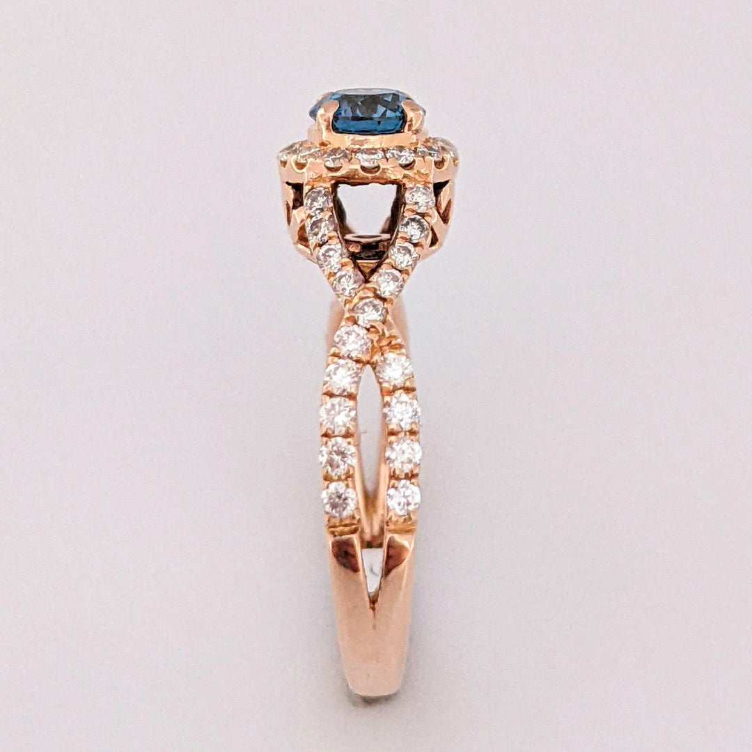 14K ROSE .97 CARAT TOTAL WEIGHT SI2 I (32) BLUE (1) ESTATE DIAMOND RING 3.7 GRAMS