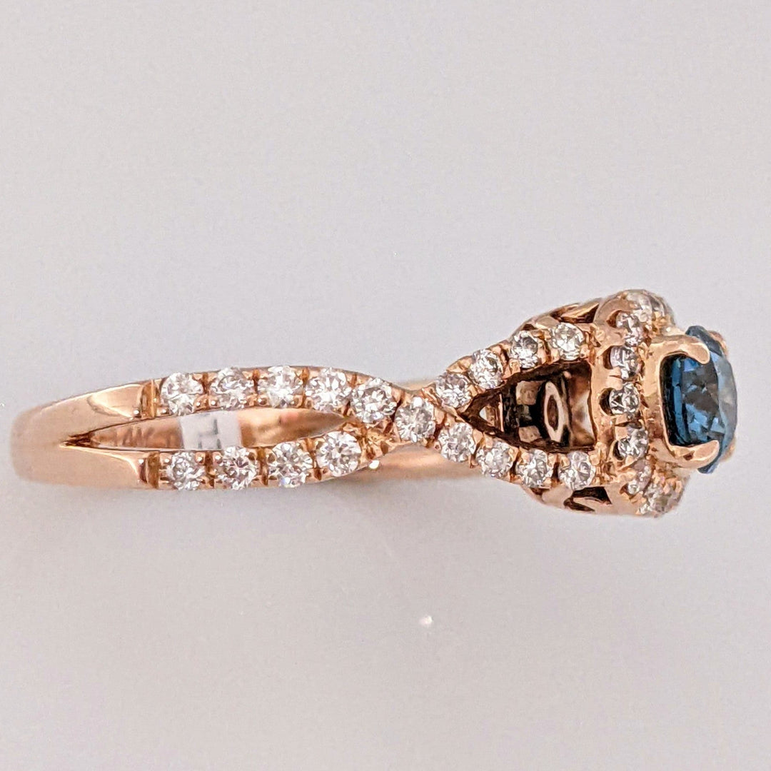 14K ROSE .97 CARAT TOTAL WEIGHT SI2 I (32) BLUE (1) ESTATE DIAMOND RING 3.7 GRAMS