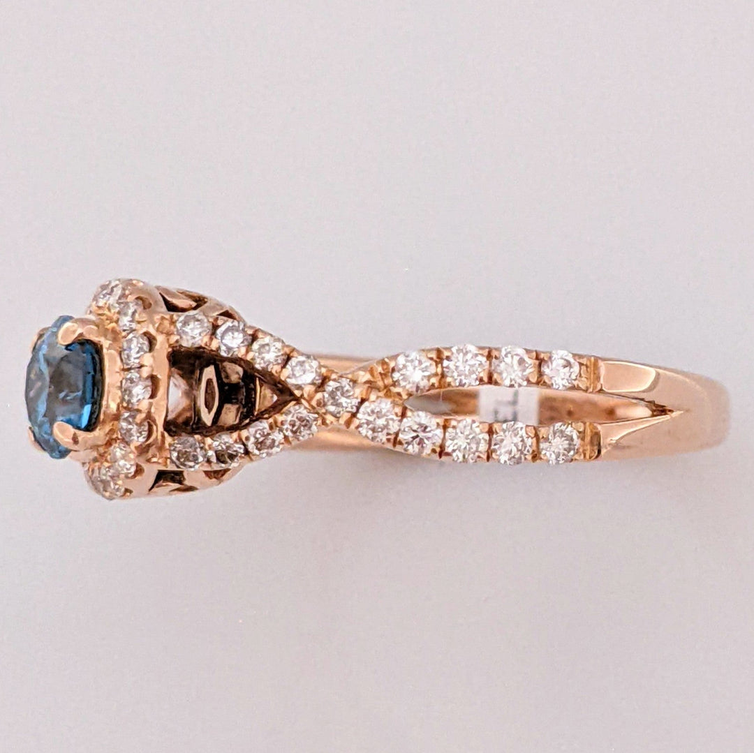 14K ROSE .97 CARAT TOTAL WEIGHT SI2 I (32) BLUE (1) ESTATE DIAMOND RING 3.7 GRAMS