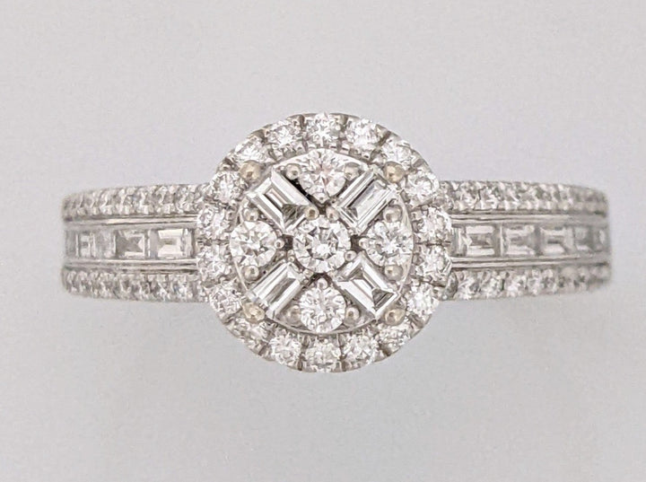 14K WHITE .96 CARAT TOTAL WEIGHT SI1-SI2 H DIAMOND ROUND (69) EMERALD CUT (16) ESTATE RING 3.7 GRAMS