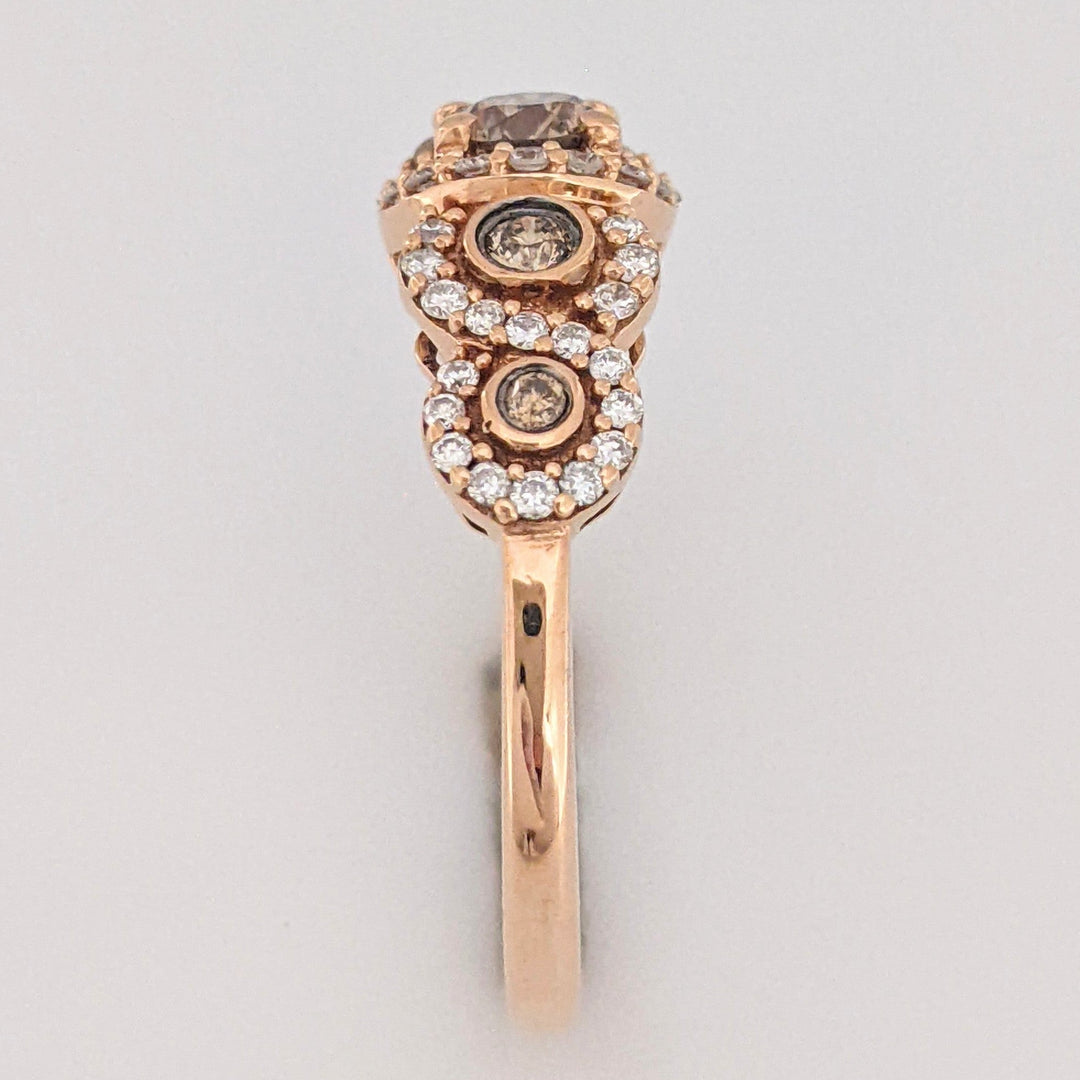 14K ROSE 1.02 CARAT TOTAL WEIGHT SI2 H (52) BROWN (5) ESTATE DIAMOND RING 3.4 GRAMS