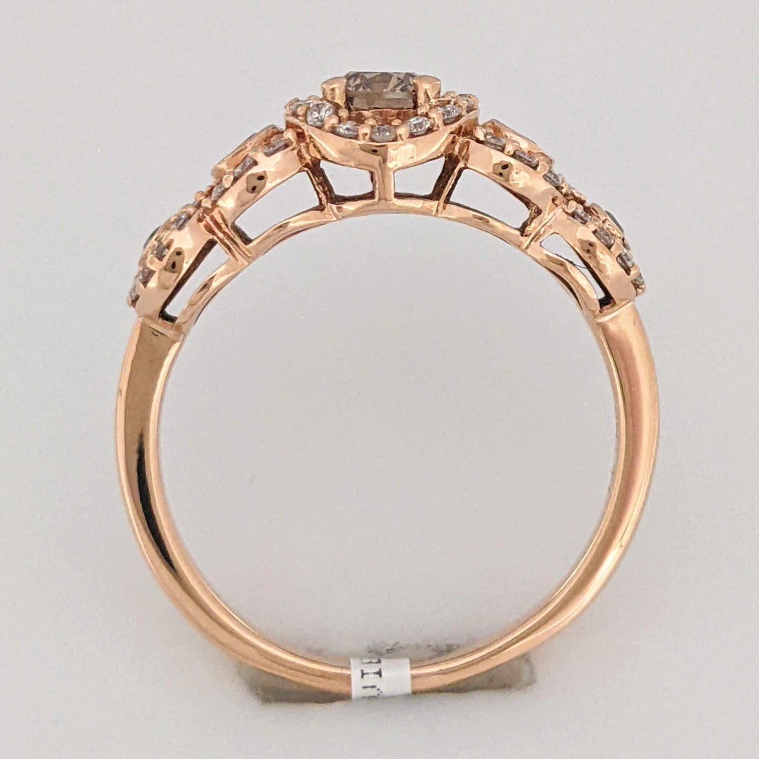 14K ROSE 1.02 CARAT TOTAL WEIGHT SI2 H (52) BROWN (5) ESTATE DIAMOND RING 3.4 GRAMS