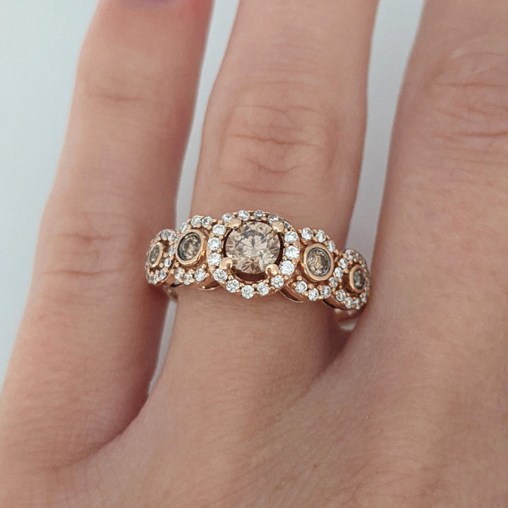 14K ROSE 1.02 CARAT TOTAL WEIGHT SI2 H (52) BROWN (5) ESTATE DIAMOND RING 3.4 GRAMS