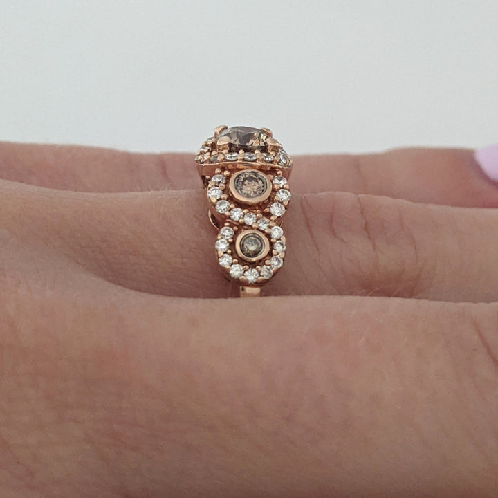 14K ROSE 1.02 CARAT TOTAL WEIGHT SI2 H (52) BROWN (5) ESTATE DIAMOND RING 3.4 GRAMS