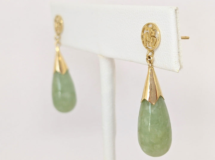 14K JADE DROP DANGLE ESTATE EARRINGS 4.4 GRAMS