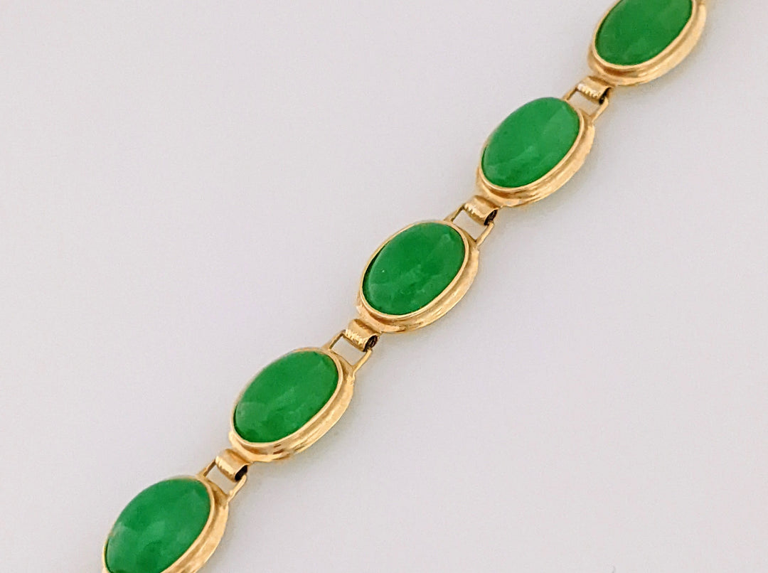 14K JADE OVAL 5X7 (16) ESTATE JADE BRACELET 6.4 GRAMS