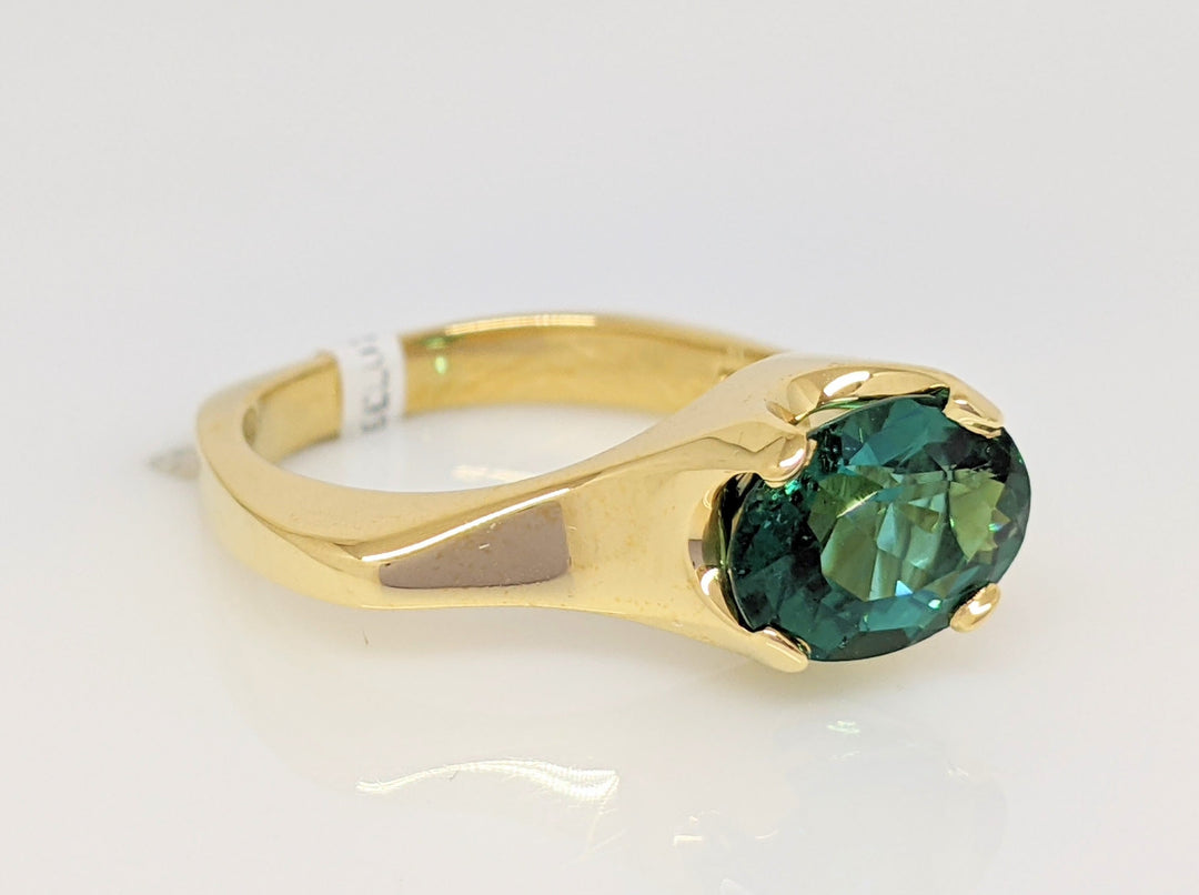 18K GREEN/ BLUE TOURMALINE OVAL 7X9 FREE FORM ESTATE RING 7.4 GRAMS