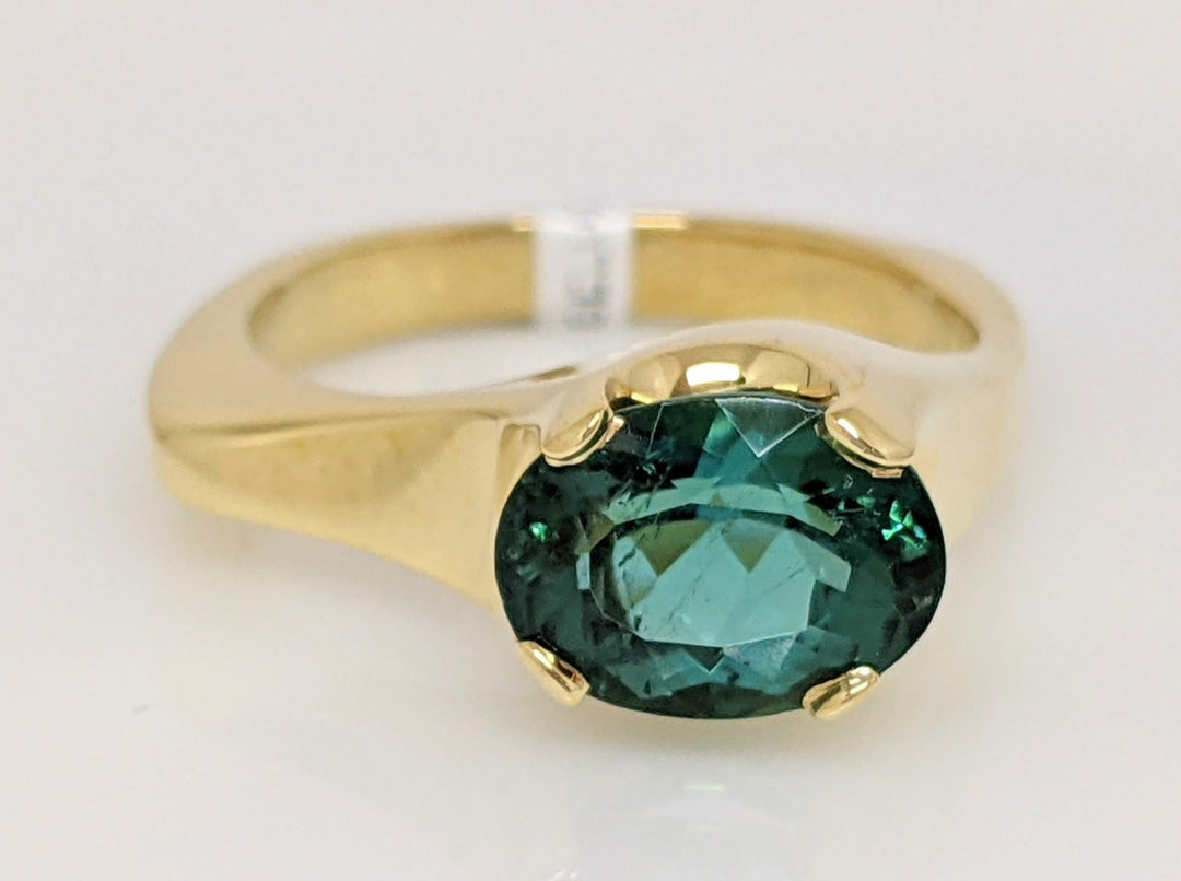 18K GREEN/ BLUE TOURMALINE OVAL 7X9 FREE FORM ESTATE RING 7.4 GRAMS