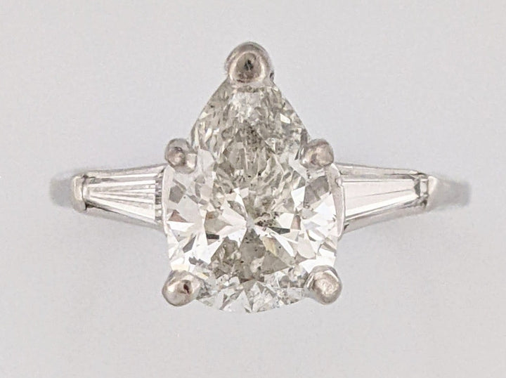 PLATINUM 2.13 CARAT TOTAL I1 G DIAMOND PEAR WITH (2) BAGUETTE ESTATE RING 4.8 GRAMS