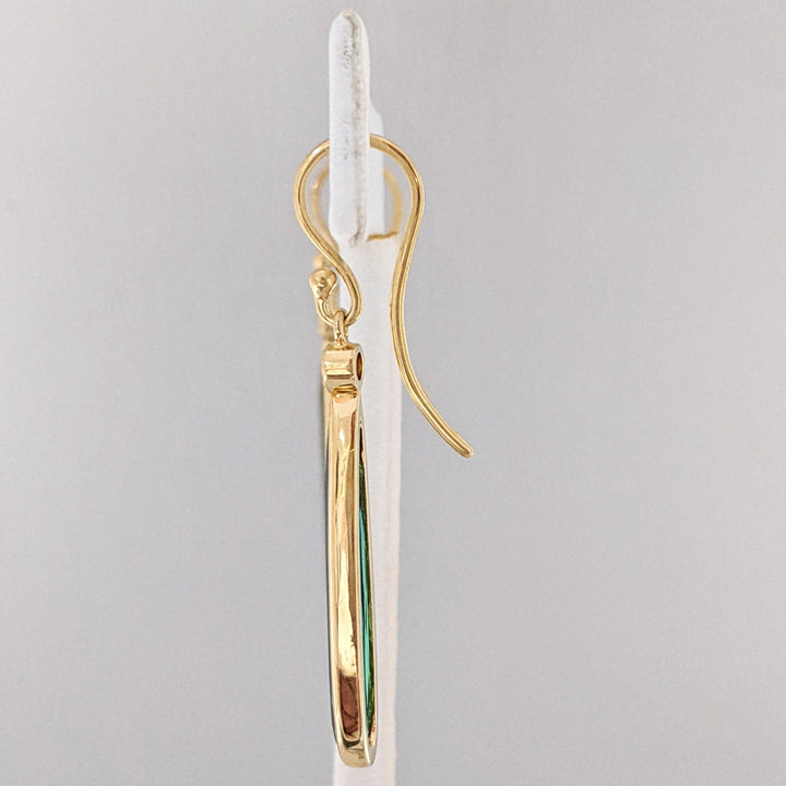 18K GREEN TOURMALINE PEAR 4X23 WITH .10DTW (2) ESTATE DANGLE EARRINGS 5.1 GRAMS