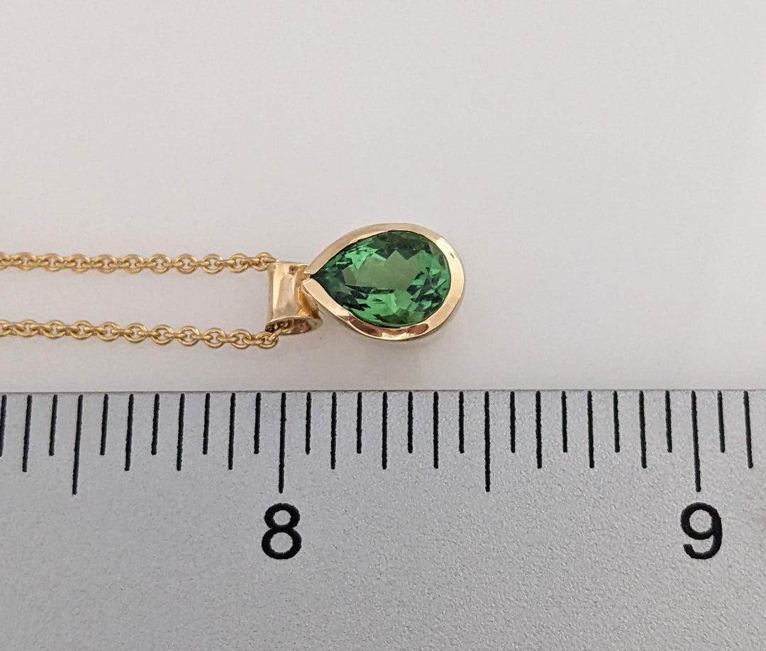 14K GREEN TOURMALINE PEAR 6X8 ESTATE PENDANT & 18K CHAIN 5.1 GRAMS