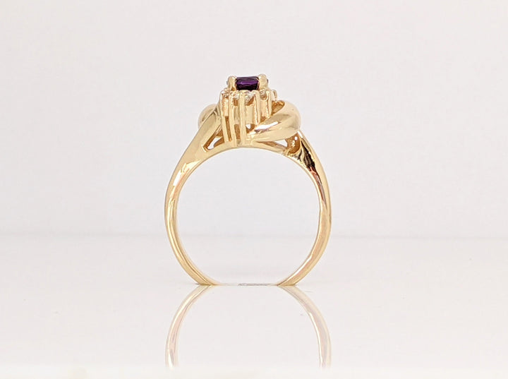 14K AMETHYST ROUND 5MM WITH .30 DIAMOND TOTAL WEIGHT ESTATE RING 4.2 GRAMS