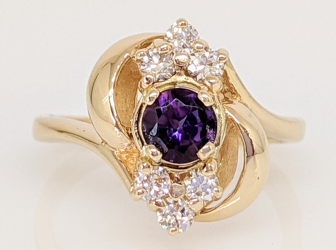 14K AMETHYST ROUND 5MM WITH .30 DIAMOND TOTAL WEIGHT ESTATE RING 4.2 GRAMS