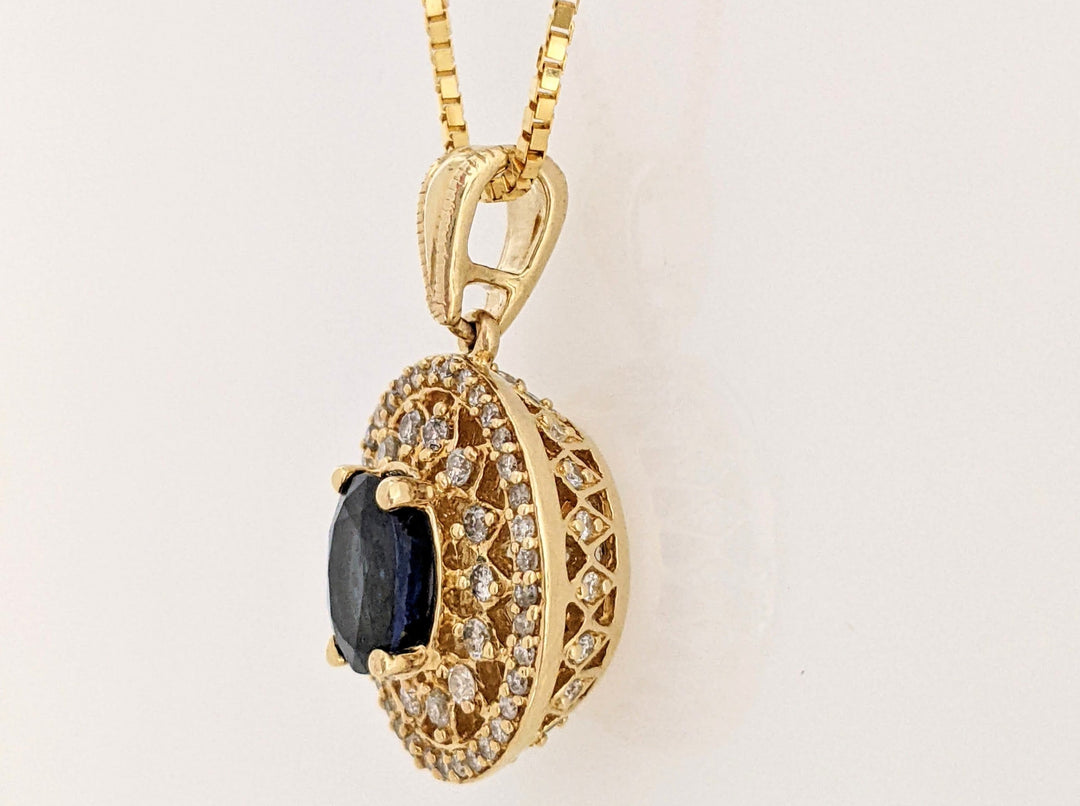 14K SAPPHIRE OVAL 6X8 WITH .67 DIAMOND TOTAL WEIGHT ESTATE PENDANT & CHAIN 8.4 GRAMS