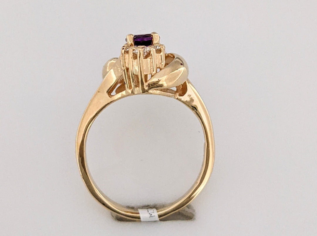 14K AMETHYST ROUND 5MM WITH .30 DIAMOND TOTAL WEIGHT ESTATE RING 4.2 GRAMS