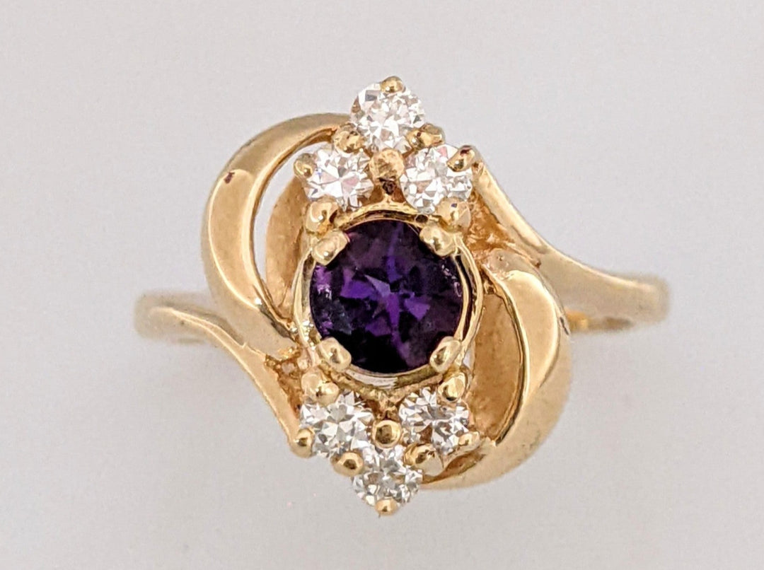 14K AMETHYST ROUND 5MM WITH .30 DIAMOND TOTAL WEIGHT ESTATE RING 4.2 GRAMS