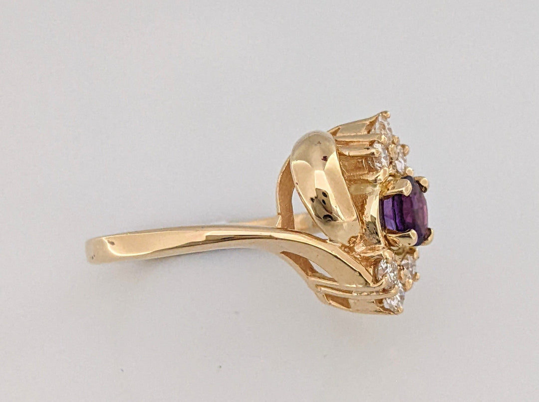 14K AMETHYST ROUND 5MM WITH .30 DIAMOND TOTAL WEIGHT ESTATE RING 4.2 GRAMS