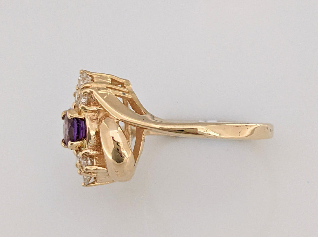 14K AMETHYST ROUND 5MM WITH .30 DIAMOND TOTAL WEIGHT ESTATE RING 4.2 GRAMS