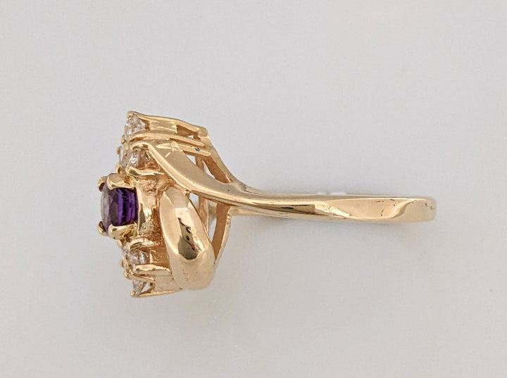 14K AMETHYST ROUND 5MM WITH .30 DIAMOND TOTAL WEIGHT ESTATE RING 4.2 GRAMS