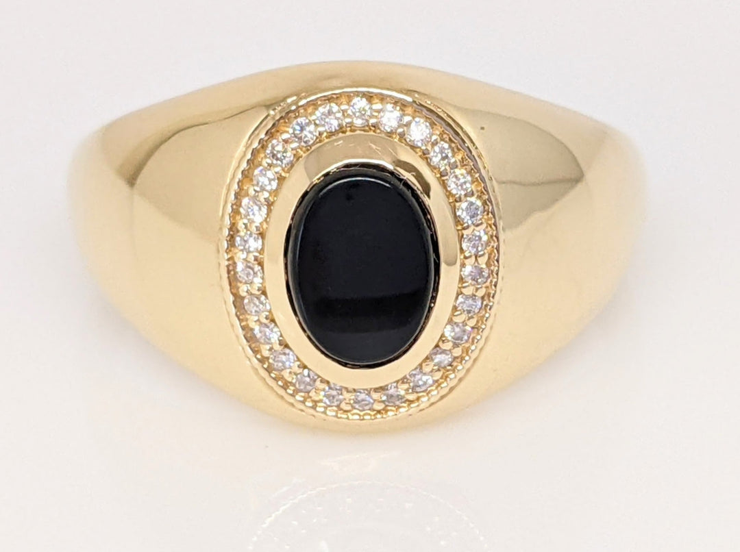 14K ONYX OVAL 6X8 WITH .14DTW (28) ESTATE RING 6.4 GRAMS