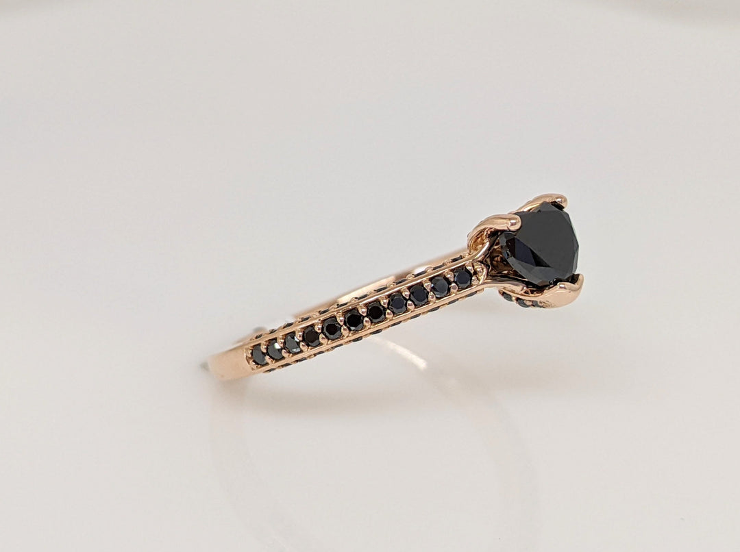 14K ROSE .50 CARAT TOTAL WEIGHT DIAMOND HEART BLACK WITH BLACK MELEE ESTATE RING 3.0 GRAMS