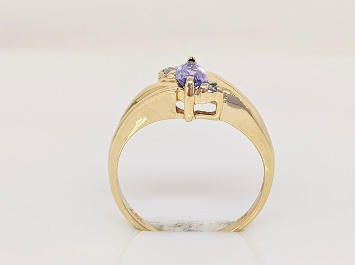 10K IMITATION PURPLE MARQUISE 3X6 WITH (2) DIAMOND ESTATE RING 1.5 GRAMS