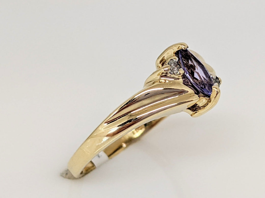 10K IMITATION PURPLE MARQUISE 3X6 WITH (2) DIAMOND ESTATE RING 1.5 GRAMS