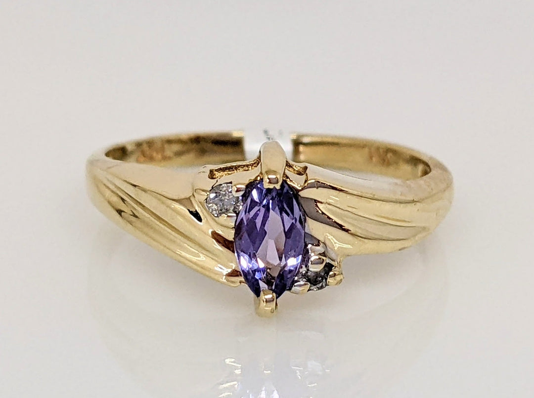 10K IMITATION PURPLE MARQUISE 3X6 WITH (2) DIAMOND ESTATE RING 1.5 GRAMS