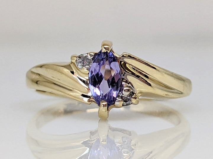 10K IMITATION PURPLE MARQUISE 3X6 WITH (2) DIAMOND ESTATE RING 1.5 GRAMS