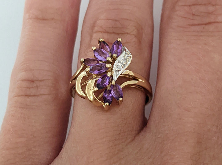 10K AMETHYST MARQUISE 2X4 (8) WITH MELEE ESTATE RING 2.2 GRAMS