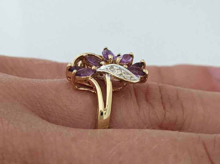 10K AMETHYST MARQUISE 2X4 (8) WITH MELEE ESTATE RING 2.2 GRAMS