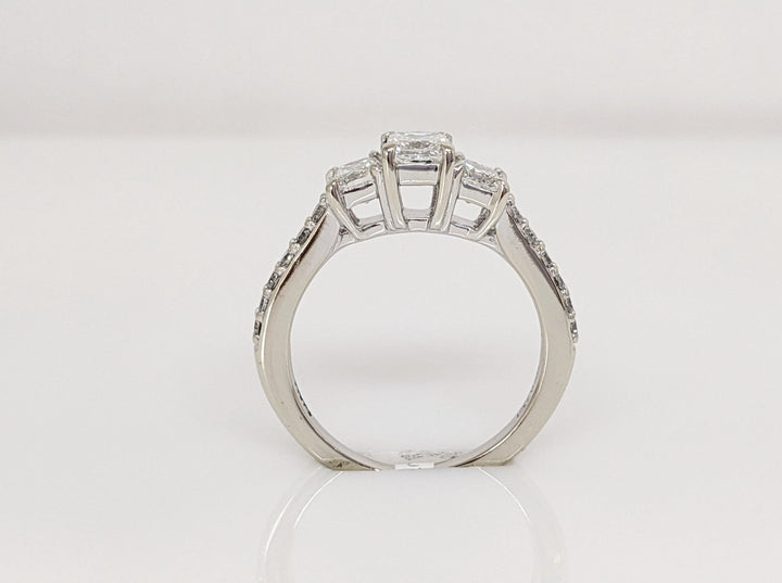 14K WHITE .73 CARAT TOTAL WEIGHT SI2 H DIAMOND PRINCESS CUT (3) WITH (12) ROUND ESTATE RING 2.4 GRAMS