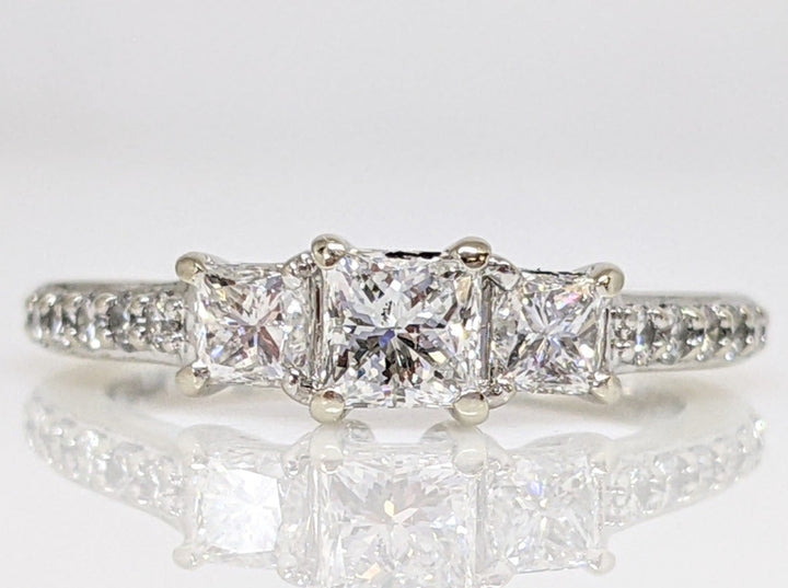 14K WHITE .73 CARAT TOTAL WEIGHT SI2 H DIAMOND PRINCESS CUT (3) WITH (12) ROUND ESTATE RING 2.4 GRAMS