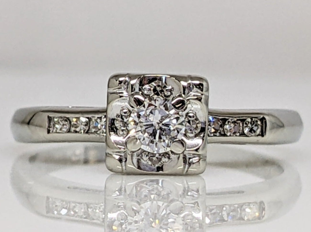 14K WHITE .21 CARAT TOTAL WEIGHT VS2-SI1 J DIAMOND ROUND (11) ESTATE ILLUSION RING 2.2 GRAMS