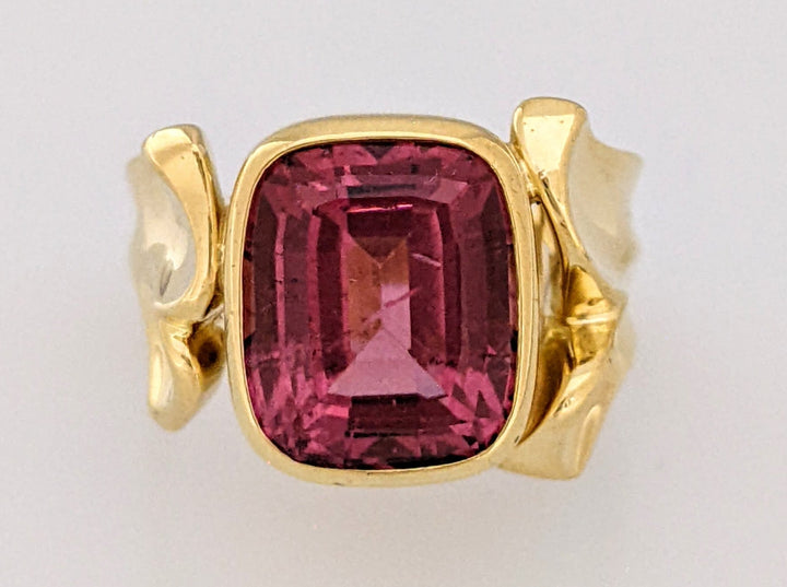 18K PINK TOURMALINE CUSHION CUT 9X11 BEZEL SET ESTATE RING 11.4 GRAMS